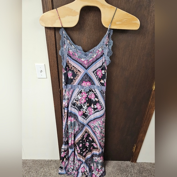 Free People Stevie Floral Lace Trim Maxi Dress Black Multicolor Boho Y2K Size M - Picture 2 of 10